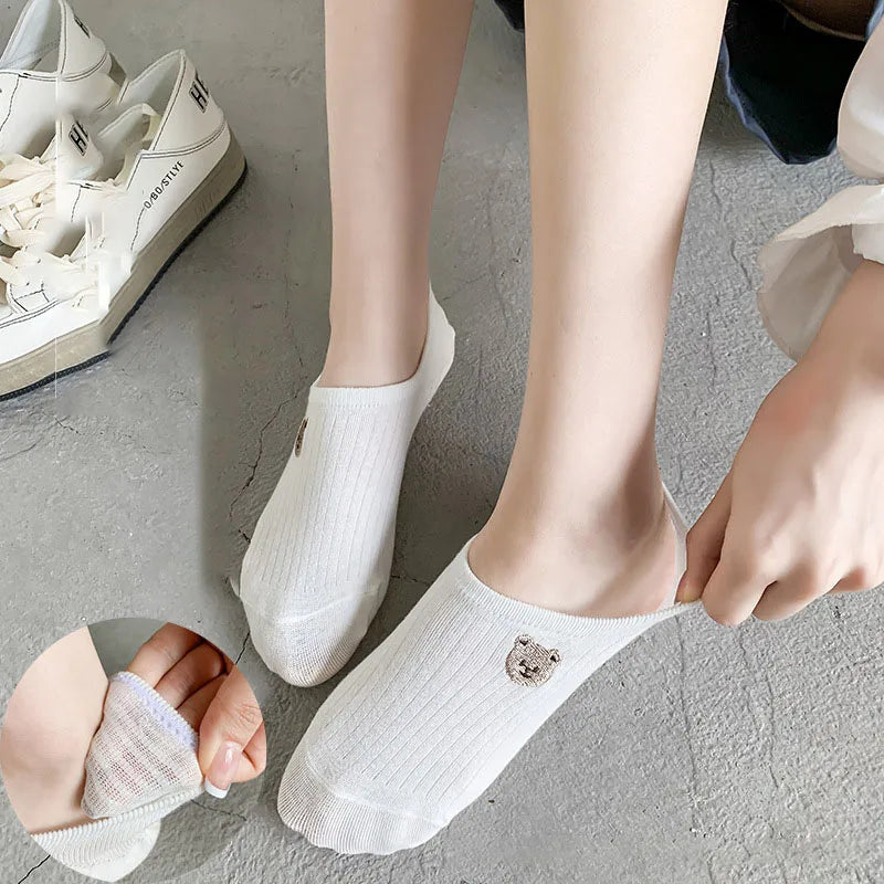 Socks Set 10 Pairs Toe Socks Women's Cotton Ankle Stockings Summer Breathable Versatile White Socks Cute Cartoon Pattern Peaceful Pleasures Health and Wellness