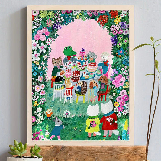 Cartoon Garden Party Animal Canvas Wall Art Print | Home Decor Canvas Wall Art Print Peaceful Pleasures Health and Wellness G5400 21x30cm Unframed