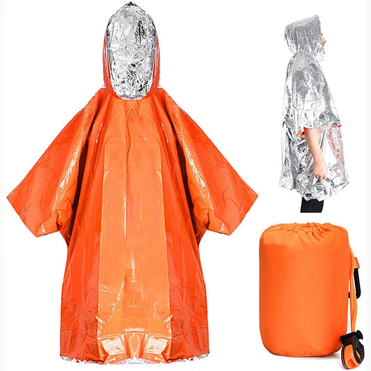 Emergency Survival Rain Hot Poncho Thermal Survival Space Blanket Thermal Raincoat Heat Reflective Waterproof for Camping Hiking Peaceful Pleasures Health and Wellness