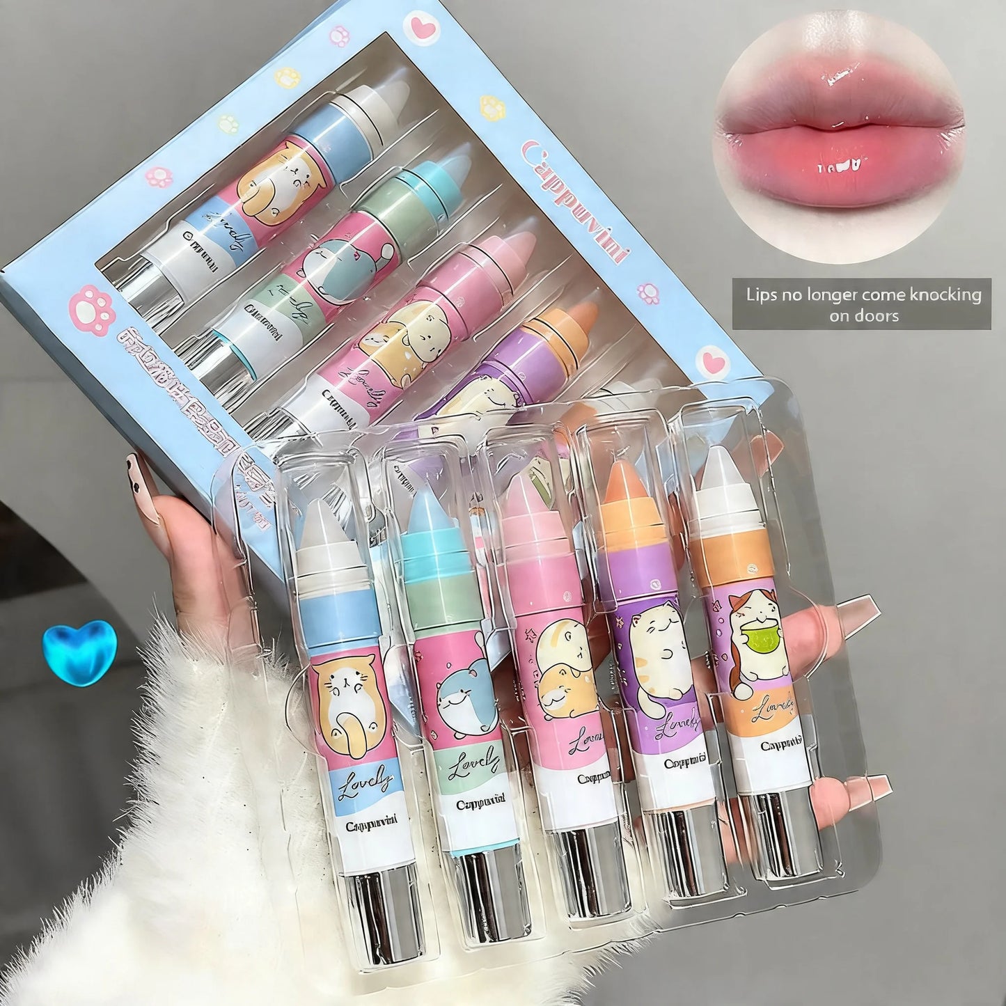 Cute Crystal Jelly Lip Balm Set – 5 Flavors & Color-Changing