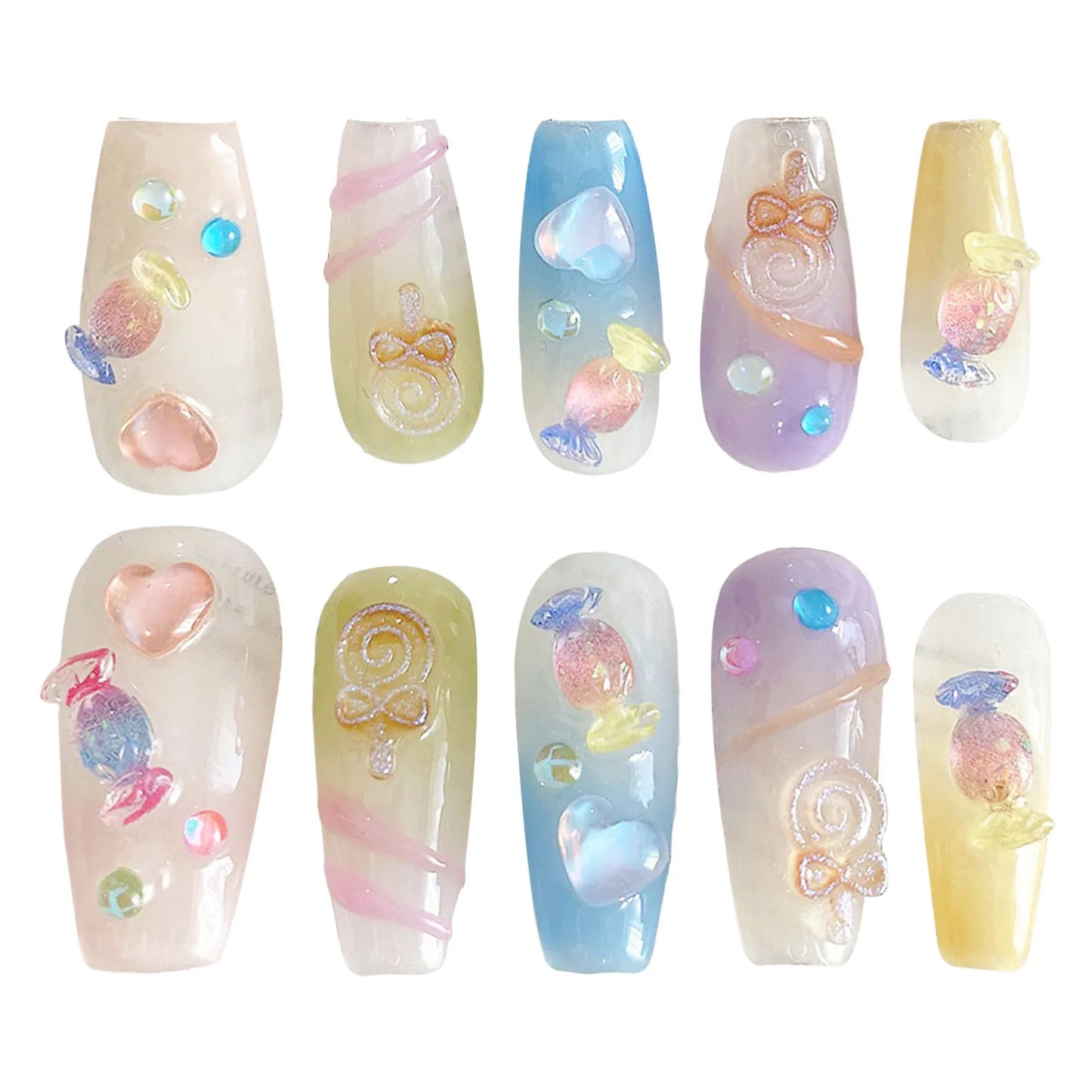 Korean Candy Crystal Press On Nails – Colorful Handmade Set Press On Nails Peaceful Pleasures Health and Wellness