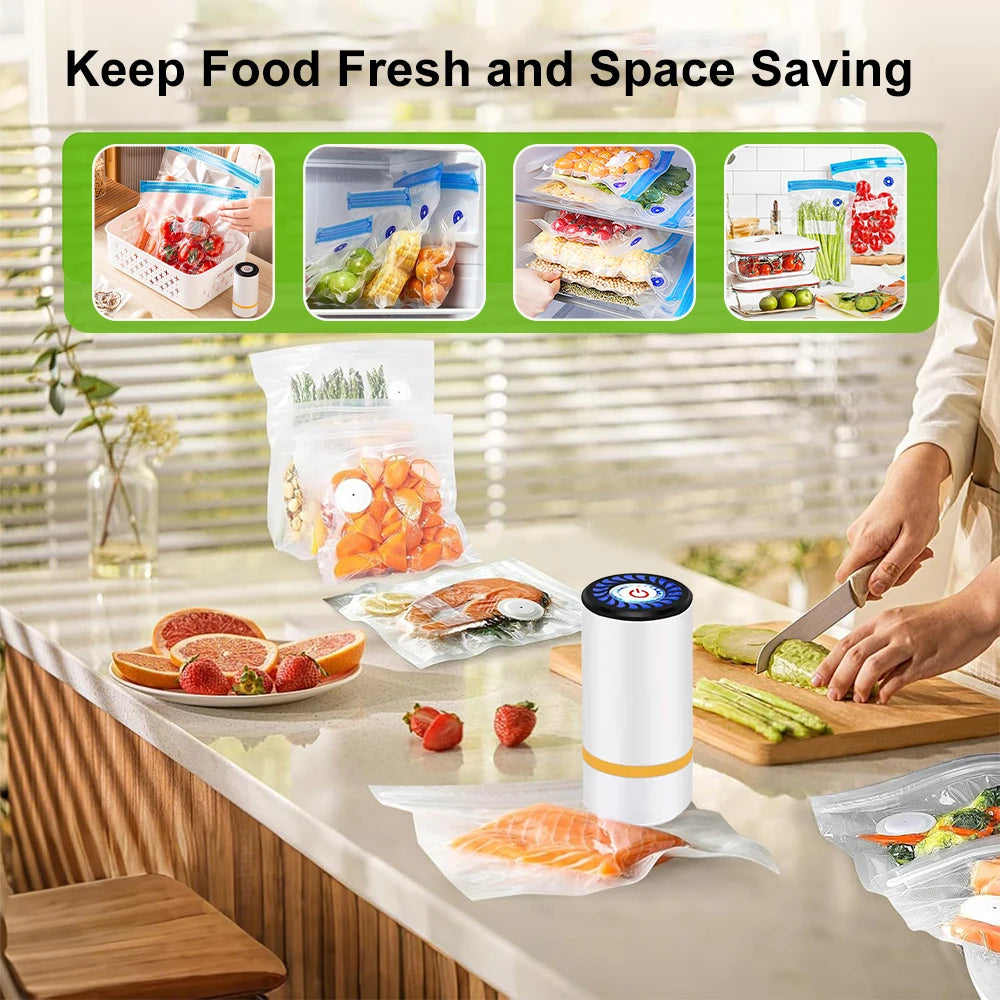Mini Electric Air Pump Food Automatic Vacuum Sealer Machine for Food Fresh-Keeping Air Pump with BPA-Free Vacuum Packaging Bag Peaceful Pleasures Health and Wellness