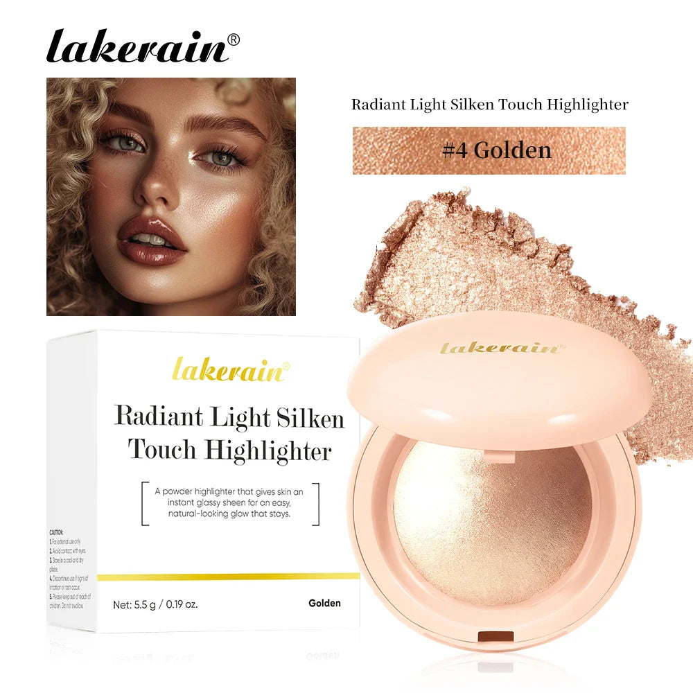 Lakerain Baked Highlighter Powder | Shimmer Glow Illuminator Baked Highlighter Powder Oasis Select 4Golden
