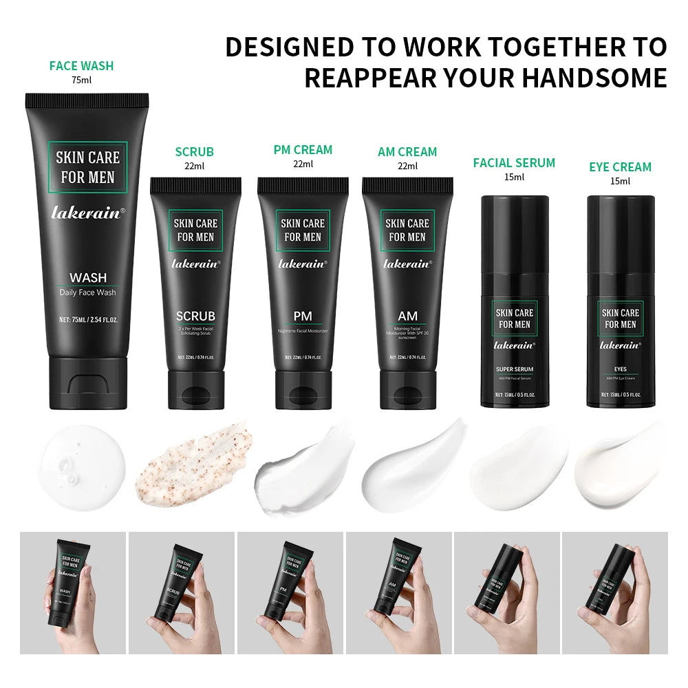 Skin Care Set for Men Essential Routine Daily Face Wash Facial Scrub Moisturizer SPF Night Cream Hydrated Skin Gifts For Men Ski Peaceful Pleasures Health and Wellness