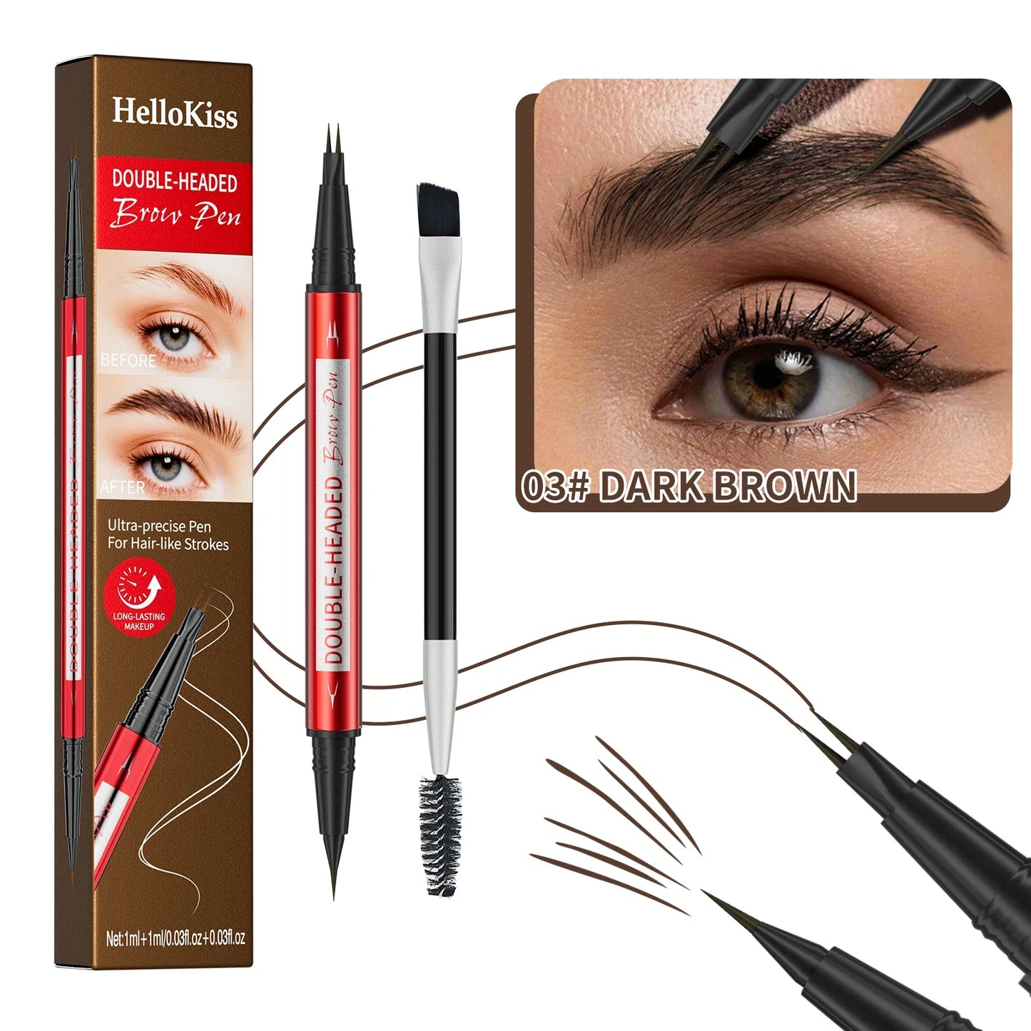 Hello Kiss Ultra Fine Eyebrow Pen – Waterproof & Long-Lasting