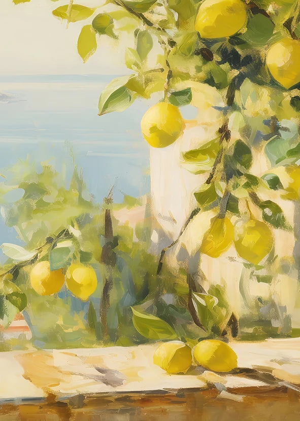 Retro Lemon Olive Tree Canvas Wall Art | Summer Home Decor