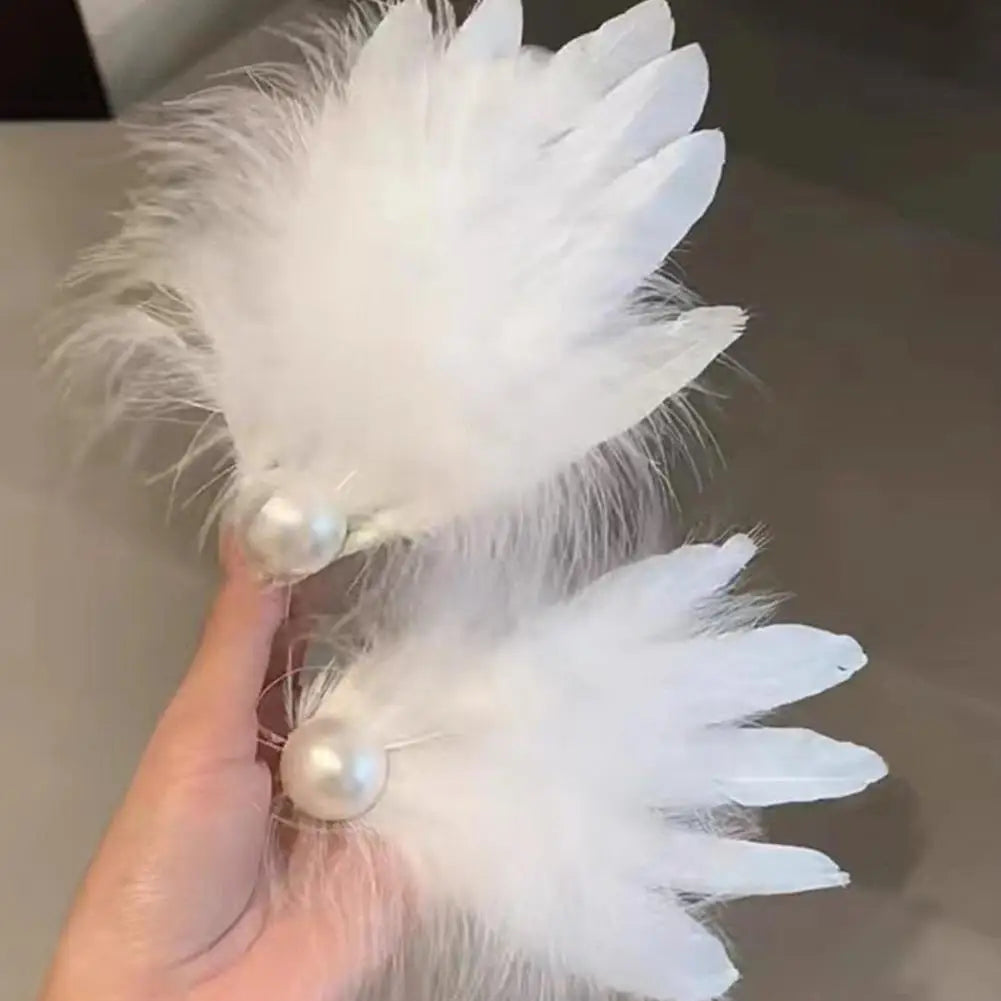 2pcs White Swan Feather Hairpin Headwear Ballet Style Stage Performance Side Clip Girl Party Faux Pearl Accessories Hair Clips Peaceful Pleasures Health and Wellness