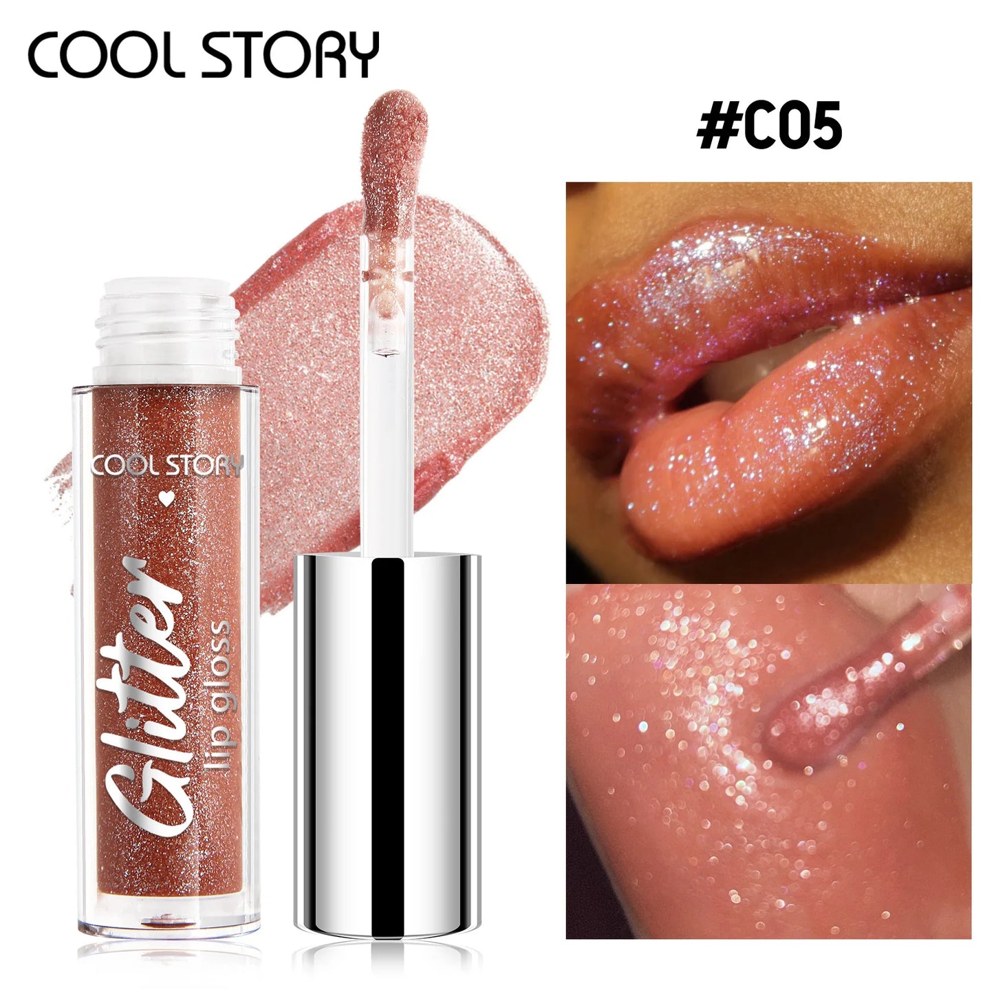 8-Color Glitter Lip Gloss | High Shine Pearl Lip Glaze with Sparkle