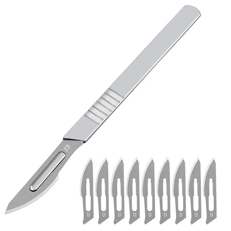 11# 23# Carbon Steel Carving Metal Scalpel Blades Handle Scalpel DIY Cutting Repair Animal Surgical Knife Tool Kits Box Non Slip Peaceful Pleasures Health and Wellness