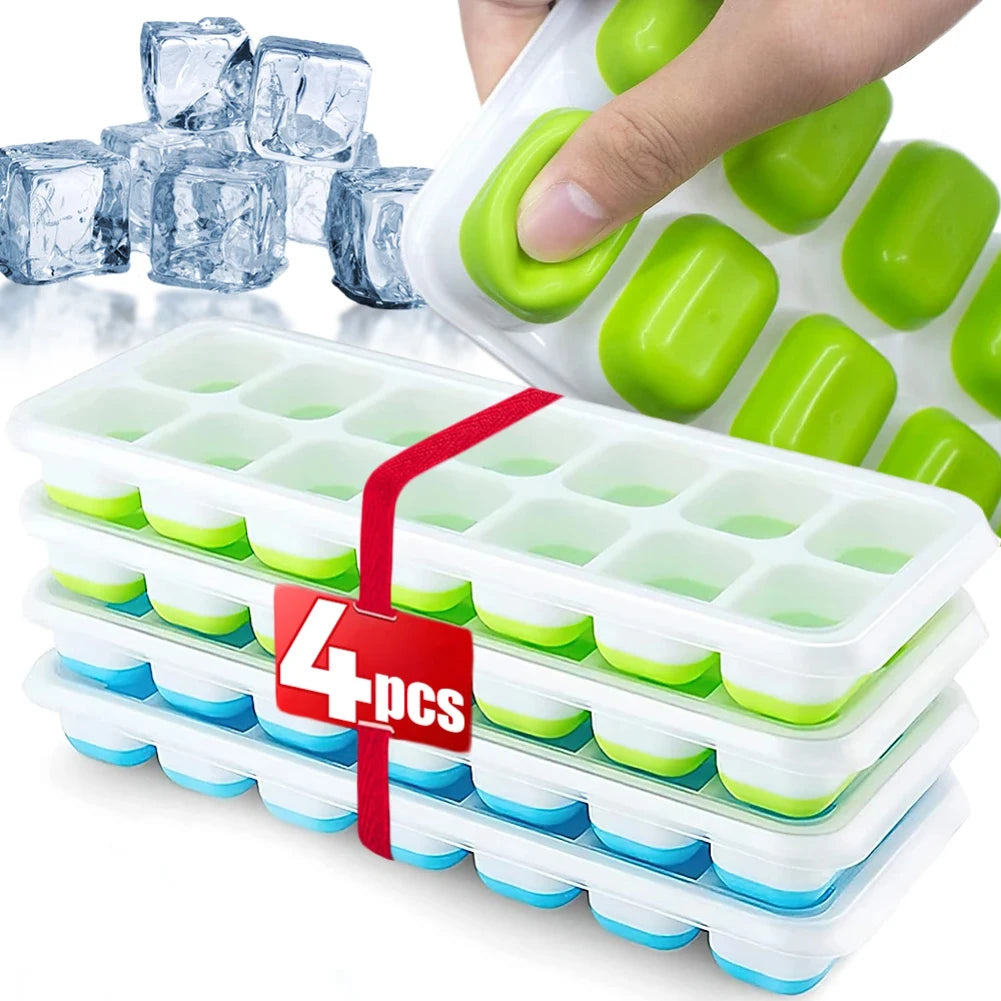 Silicone Ice Cube Tray with Lid – 14 Square Cubes Easy Release