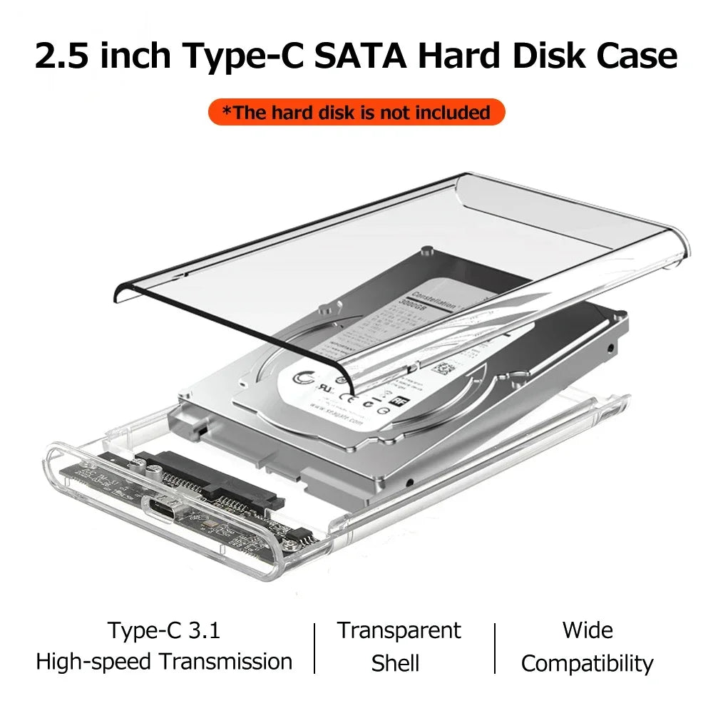 Transparent HDD Case HDD Enclosure 2.5 inch SATA To USB 3.0 Type-C 3.1 UASP Clear Hard Drive Case Harddisk Boxs Tool-Free Peaceful Pleasures Health and Wellness