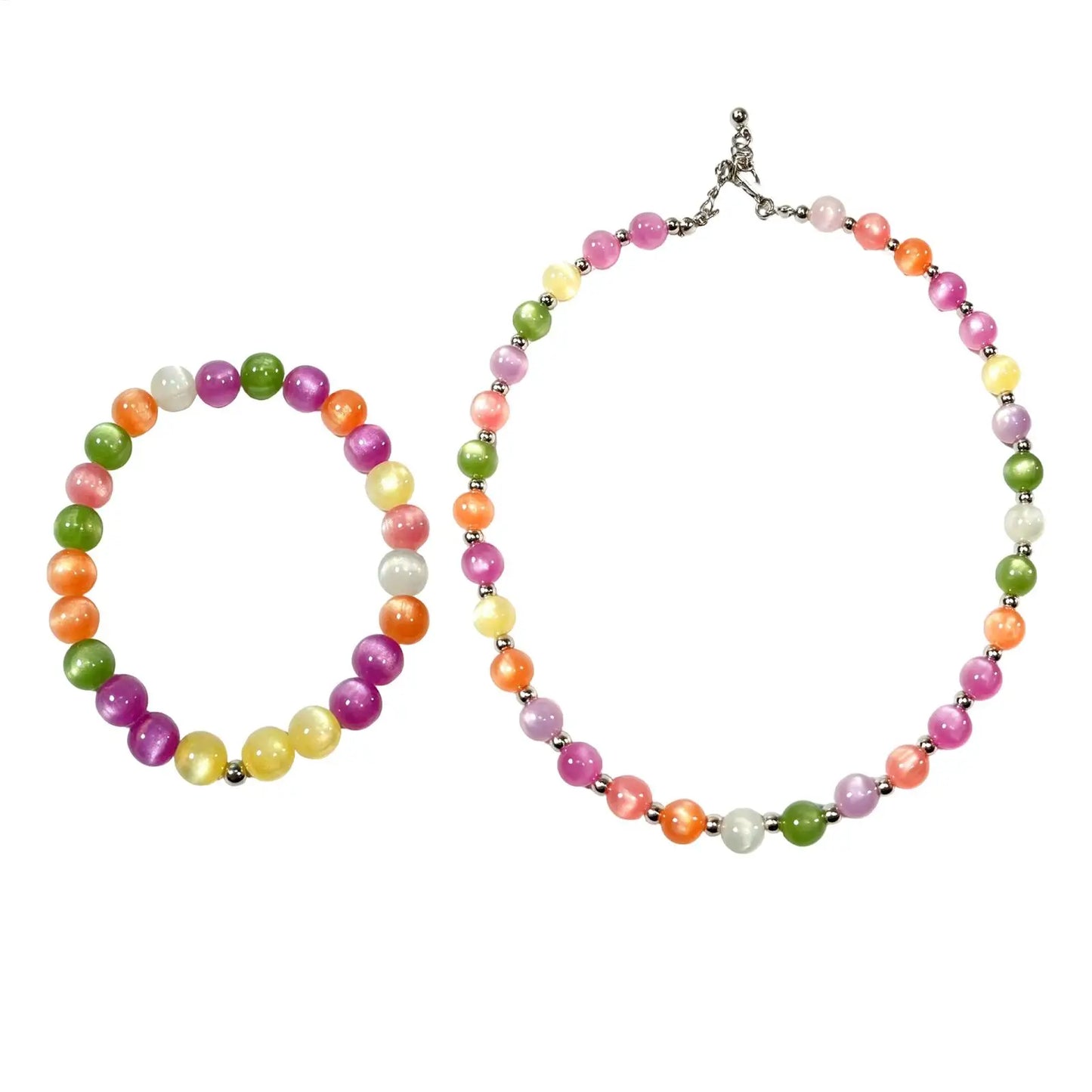 UV Reactive Rainbow Beaded Choker & Bracelet | Color-Shifting
