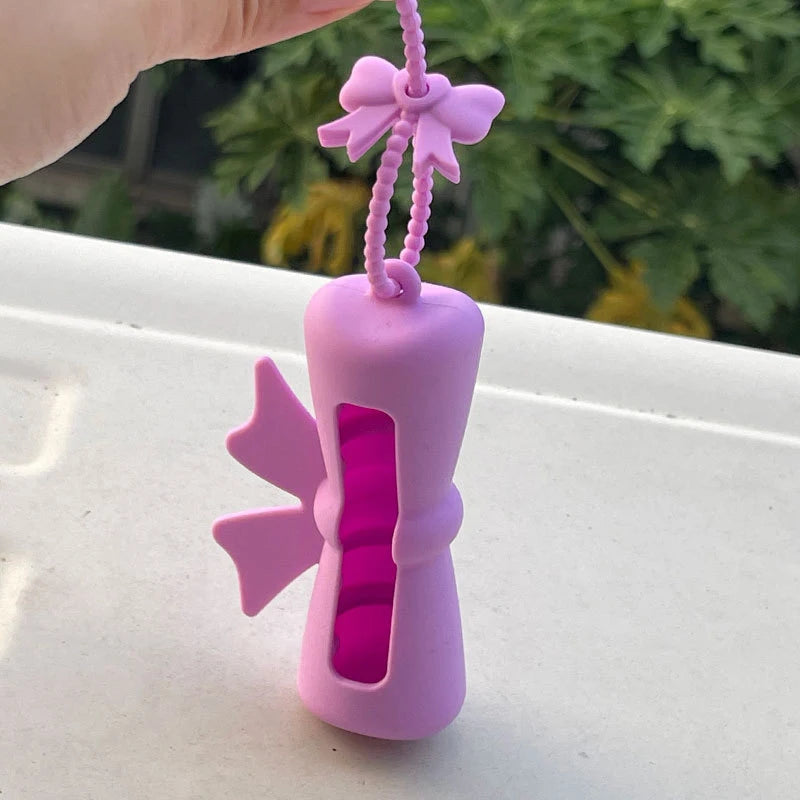 Bow Candy Peanut Shape Silicone Lipstick Cover Keychains Portable Solid Color Lipstick Storage Bag Light Weight Lip Balm Holder Peaceful Pleasures Health and Wellness D Purple