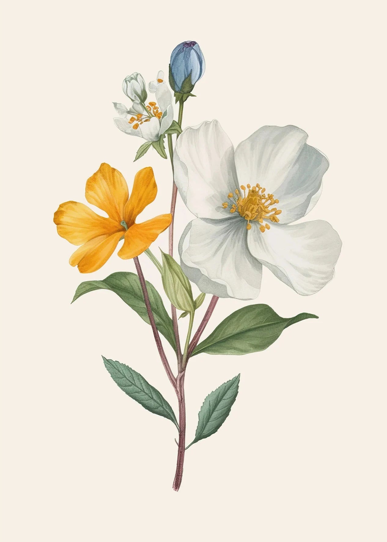 Boho Wildflower Watercolor Canvas Poster | Minimalist Floral Art