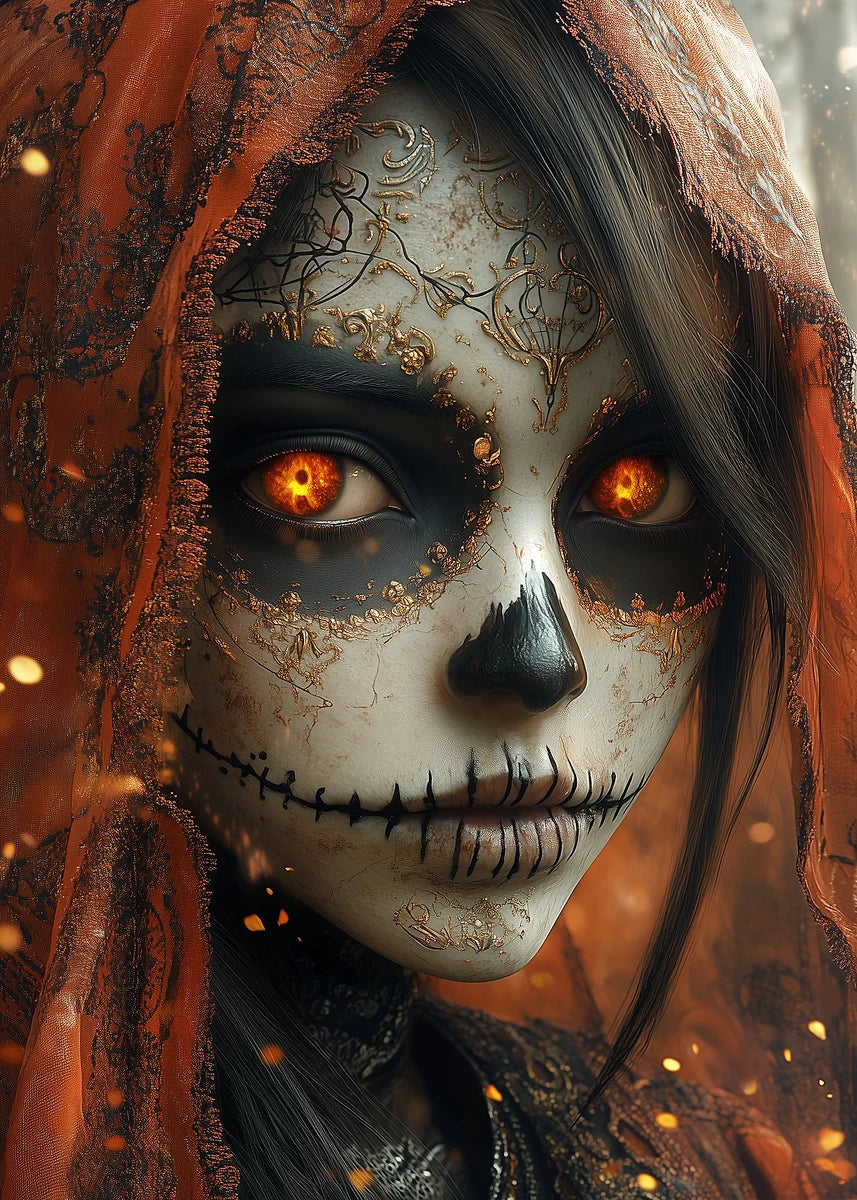 Day of the Dead Skull Girl Canvas Wall Art | Los Muertos Print