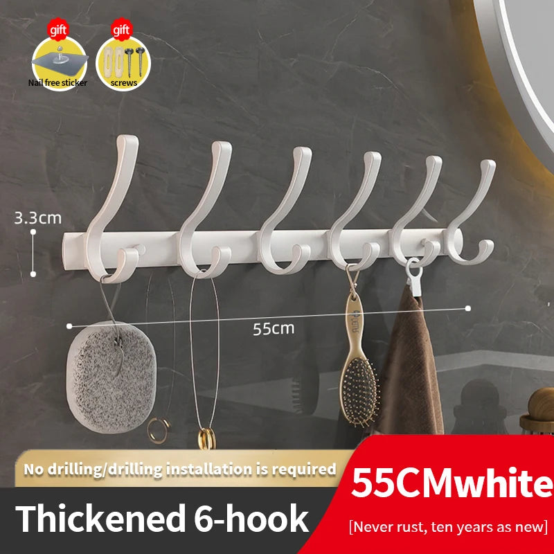 YUNJIEYA 6-Hook Aluminum Wall Rack | Bathroom & Kitchen Hooks