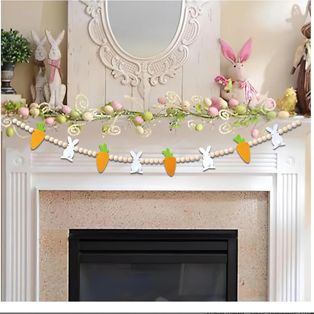 Easter Bunny Carrot Garland Banner | Farmhouse Wall Décor Easter Garland Banner Peaceful Pleasures Health and Wellness