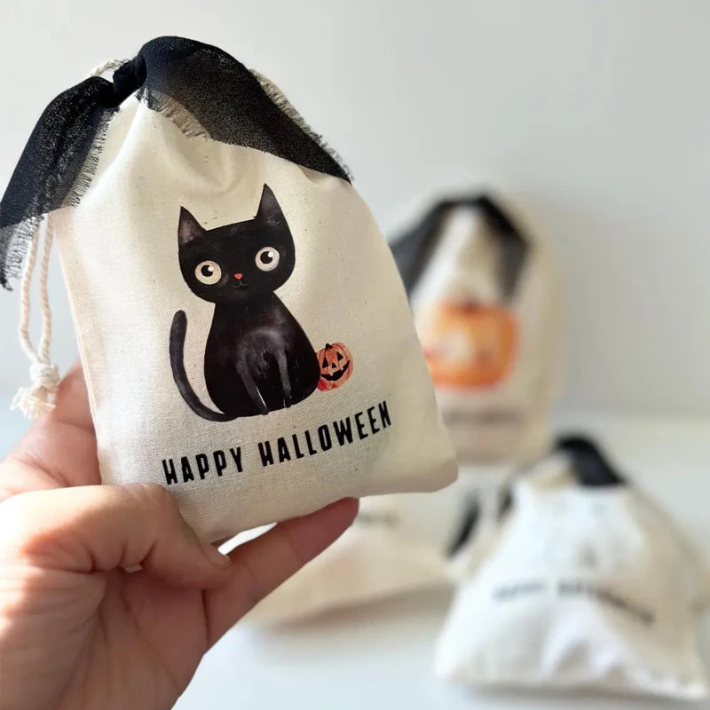 4-Pack Halloween Drawstring Treat Bags – Pumpkin, Cat & Skeleton Halloween Favor Bags Peaceful Pleasures Health and Wellness
