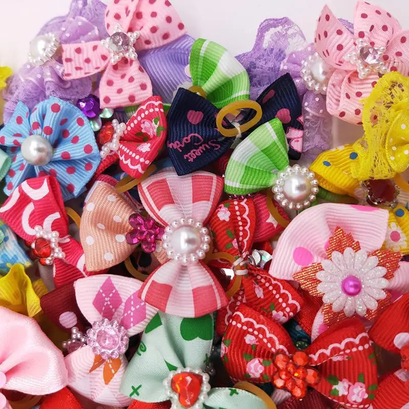 Cute Pet Dog Hair Bows Mixed Patterns Elastic Rubber Bands Puppy