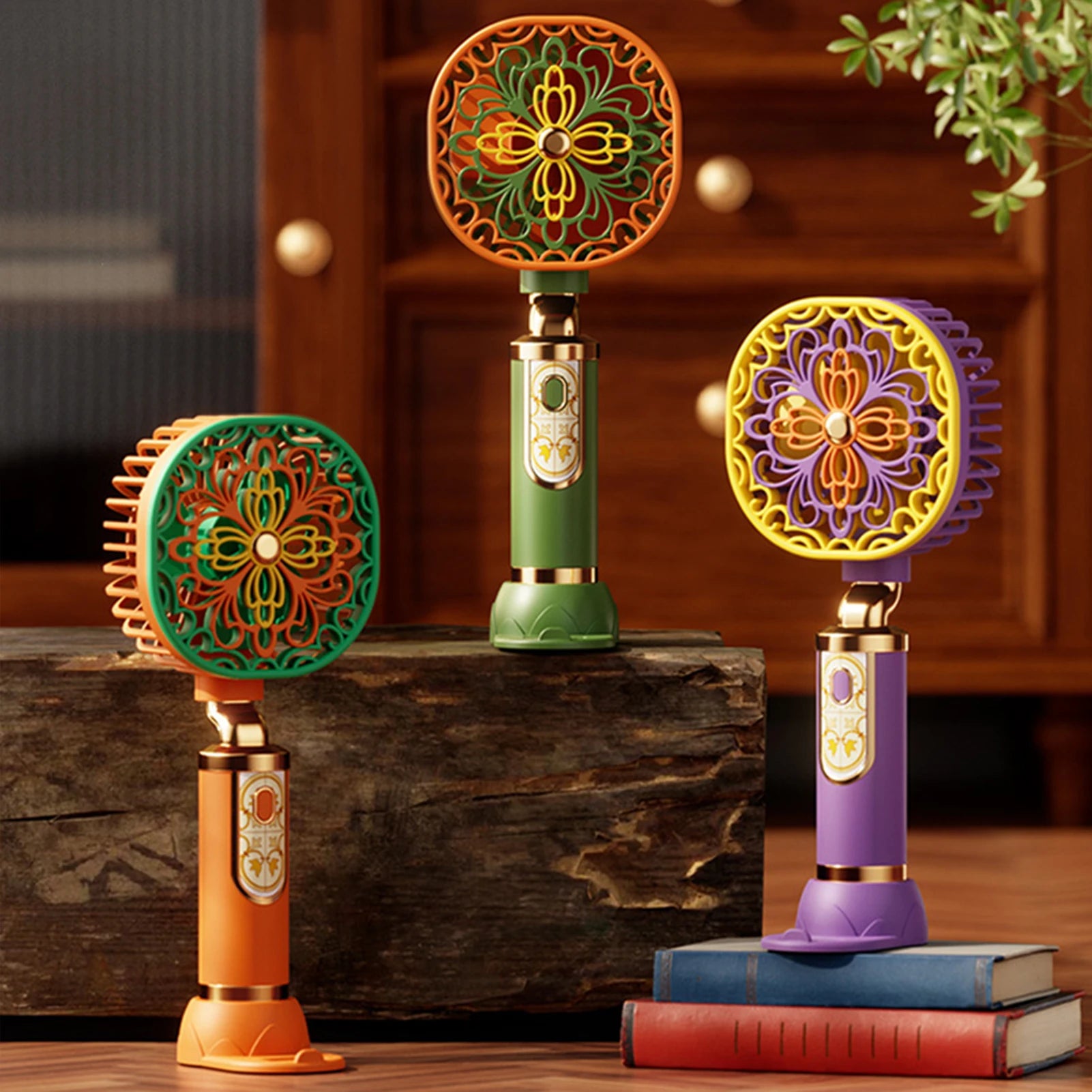 Blossoms Elegant Vintage Style Handheld Small Fan,Ultra-Quiet 3 Adjustable Speed Mini Fan,For Outdoor Summer Daily Commuting Peaceful Pleasures Health and Wellness