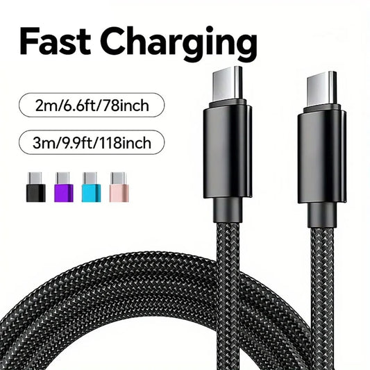 66W 5A USB-C Fast Charging Nylon Cable 1M/2M/3M | iPhone & Samsung USB-C Charging Cable Peaceful Pleasures Health and Wellness