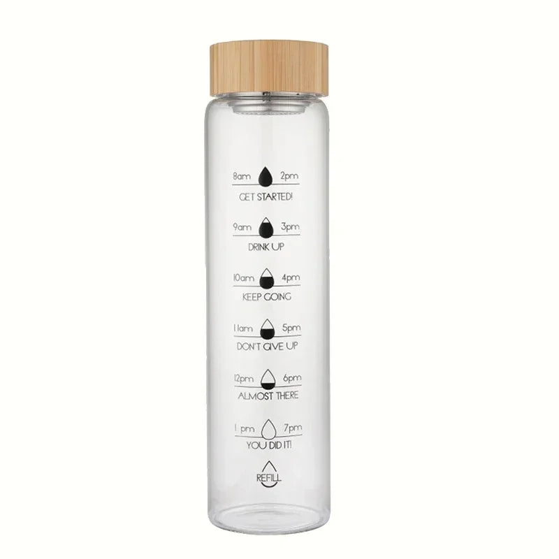 Large Borosilicate Glass Water Bottle with Time Scale | BPA-Free