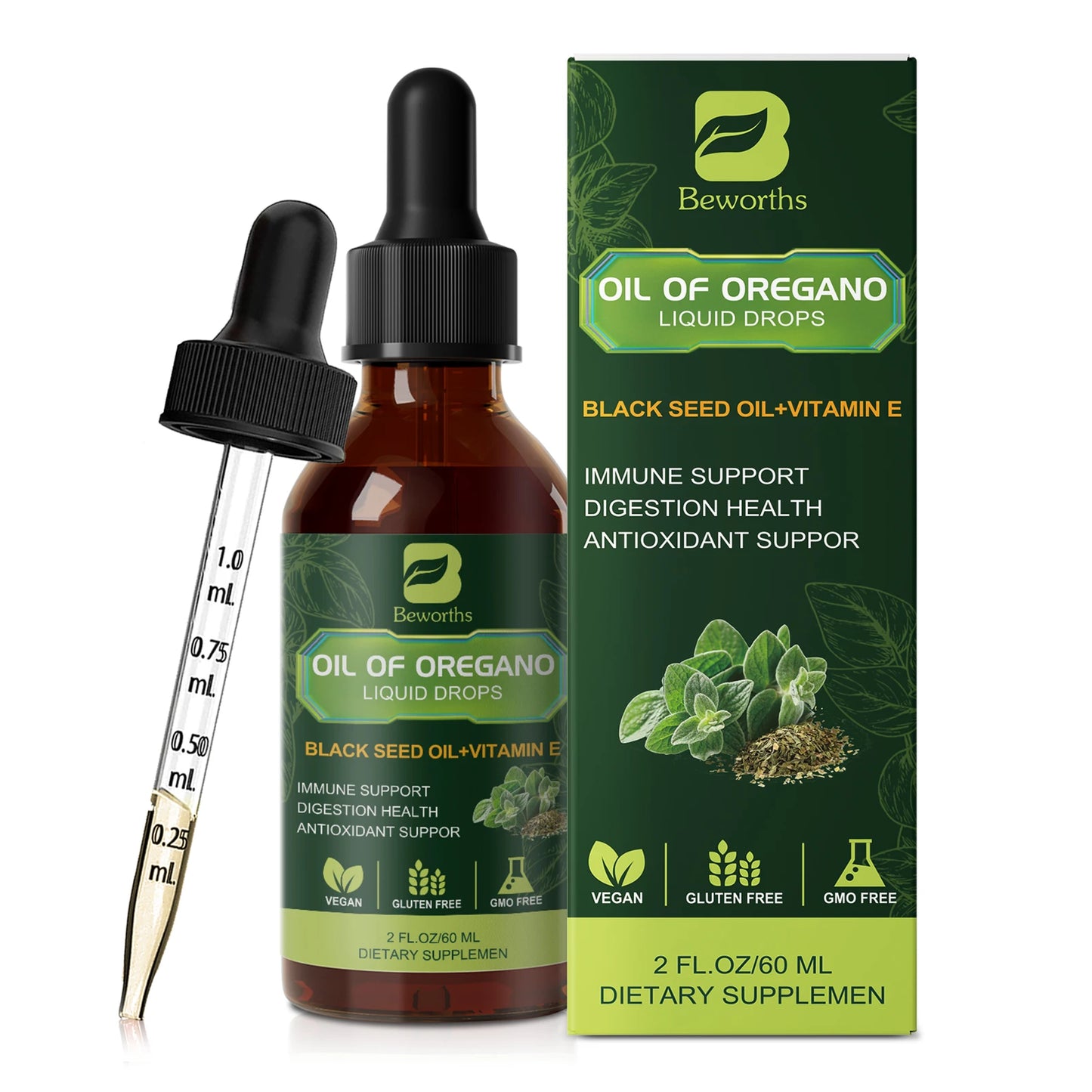 Oregano Oil Drops with Black Seed Oil & Vitamin E Peaceful Pleasures Health and Wellness