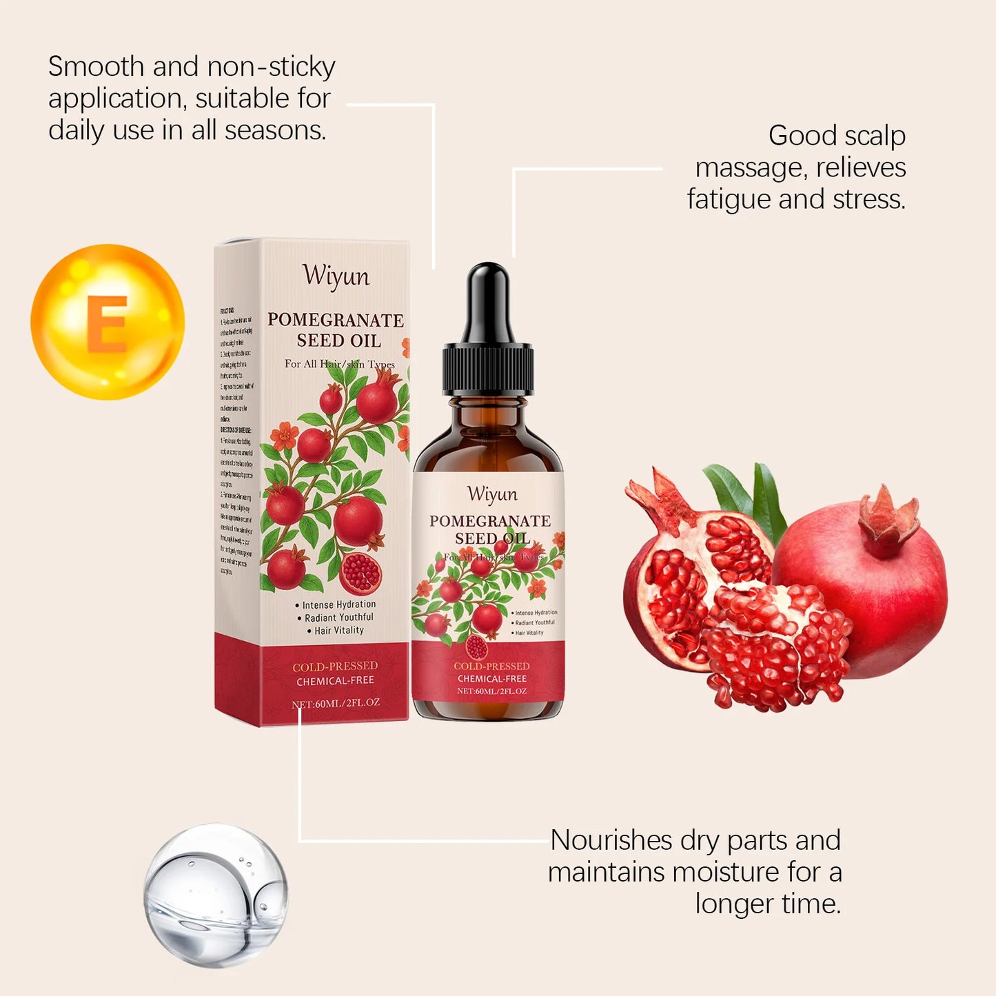 WIYUN Pomegranate Seed Body Oil – Deep Hydration & Firm Skin 60ml
