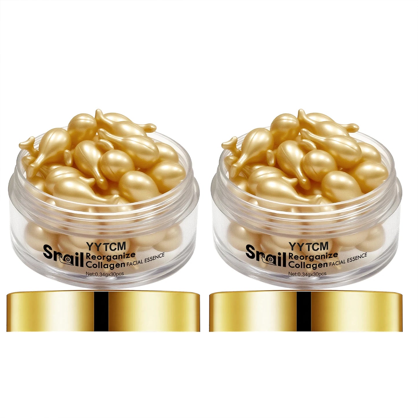 Snail Recombinant Collagen Serum Capsules – Hydrating, moisturizing, and firming essence; smooths skin. Formulated with squalane Peaceful Pleasures Health and Wellness 2 Bottles 30capaules