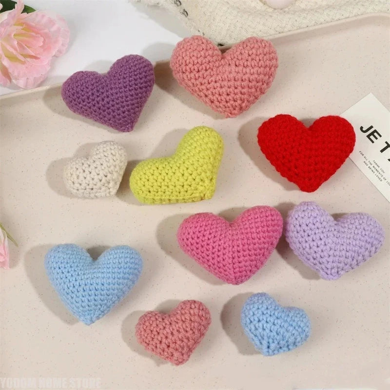 Handmade Crochet Heart Appliques 8 Pcs | Wool DIY Craft Hearts