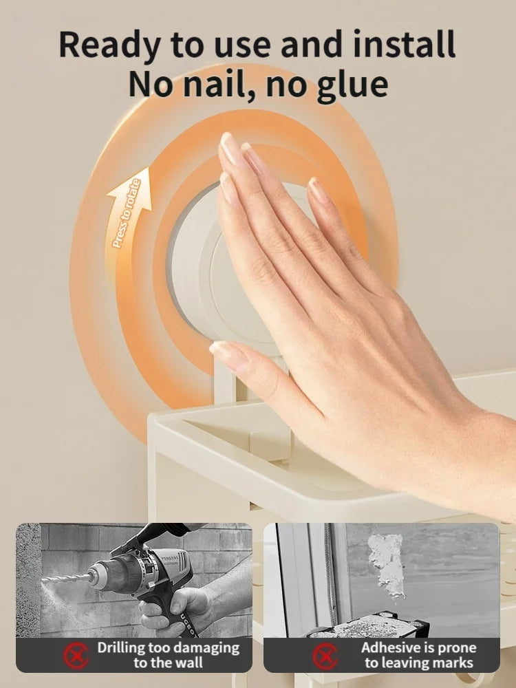 No-Drill Suction Cup Bathroom Wall Storage Rack | Aluminum