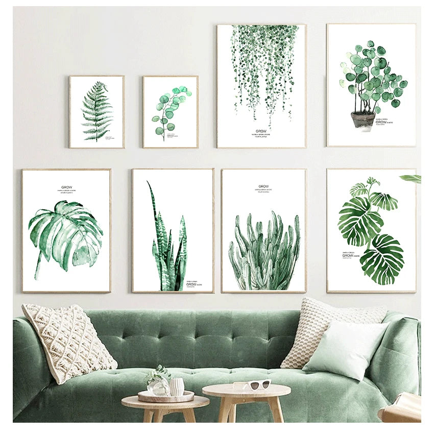 Tropical Green Leaves Watercolor Canvas Wall Art Print Canvas Wall Art Print Peaceful Pleasures Health and Wellness