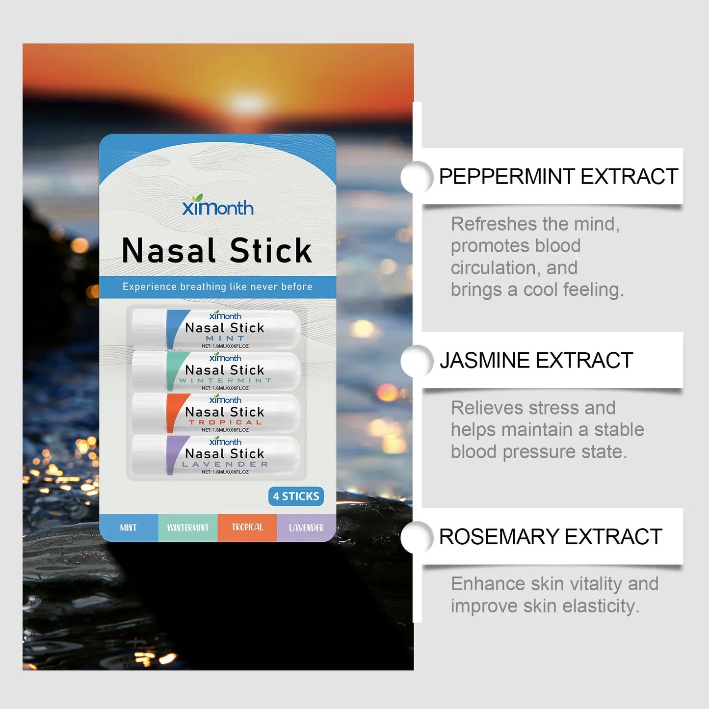 Aromatherapy Nasal Inhaler Sticks 4-Pack | Cooling Essential Oil