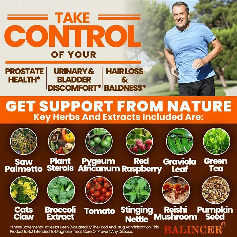 Beta-Sitosterol Saw Palmetto Capsules for Men's Prostate Health Vitamins Supports Hair Growth Men's Health Urinary Tract Health Peaceful Pleasures Health and Wellness