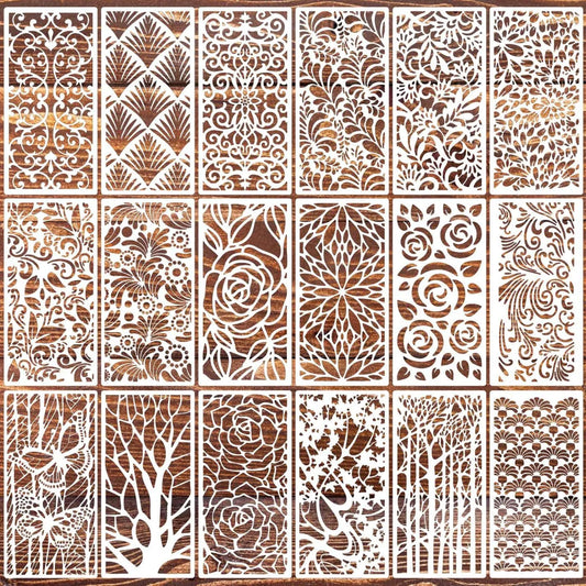 18-Piece Floral Tree Layering Stencils 21x10cm DIY Scrapbooking Peaceful Pleasures Health and Wellness 18pcs