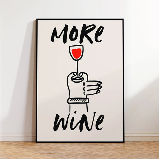 Modern Minimalist "More Wine" Canvas Wall Art Print | Home Decor Canvas Wall Art Peaceful Pleasures Health and Wellness G4404 21x30cm Wood Framed