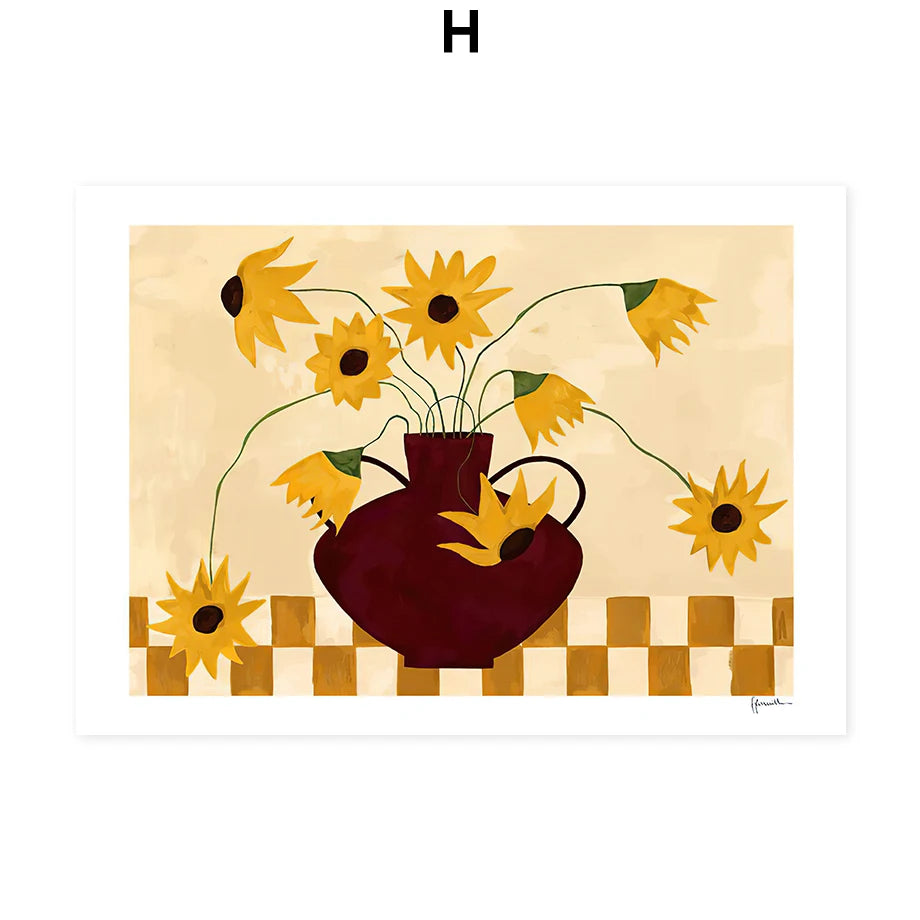 Abstract Floral Vase Canvas Wall Art | Boho Living Room Decor