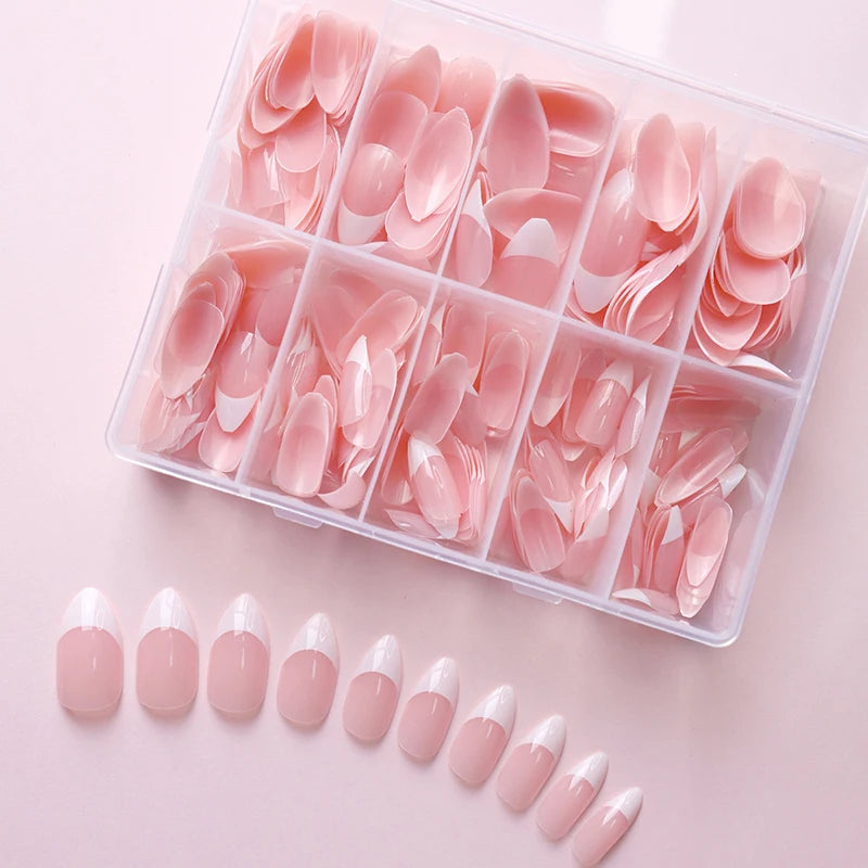 120/240/360Pcs/Box Glossy Soft Gel Pink French Nail Tips Medium Almond White Simple Press On Nails Huge Capacity False Nails Peaceful Pleasures Health and Wellness