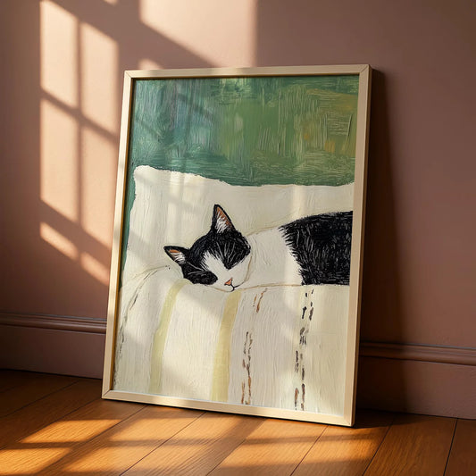 Sleeping Tuxedo Cat Canvas Wall Art | Unframed Cat Poster Canvas Wall Art Peaceful Pleasures Health and Wellness