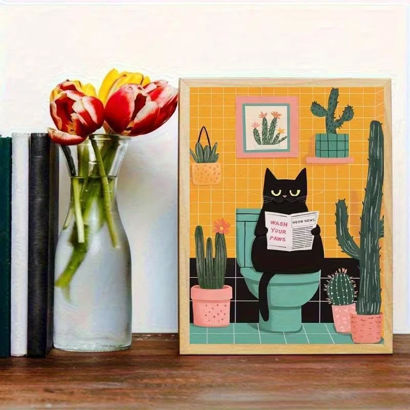 Modern Funny Black Cat Reading Book Wall Art Print Canvas Painting Poster Picture For Living Room,bedroom Home Decor Peaceful Pleasures Health and Wellness