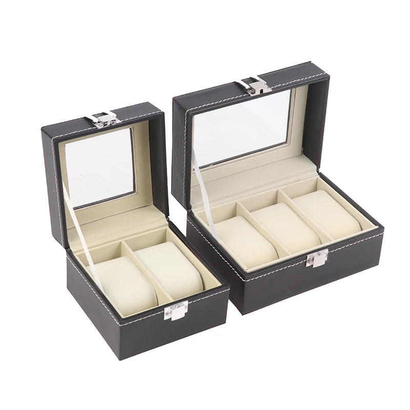 Watch Box Glass Lid Detachable Black PU Leather Watch Box Display Case Organizer With Framed Glass Lid And Removable Pillow Peaceful Pleasures Health and Wellness