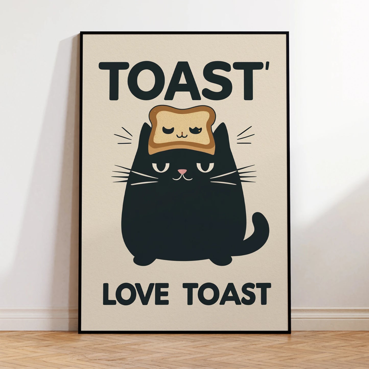 Black Cat Breakfast Toast Canvas Wall Art Print | Home Decor