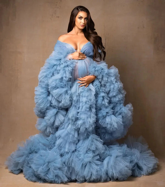 Puffy Ruffled Tulle Maternity Dress Women Robes for Photoshoot Extra Fluffy Baby shower Photographie de vêtements de maternité Peaceful Pleasures Health and Wellness