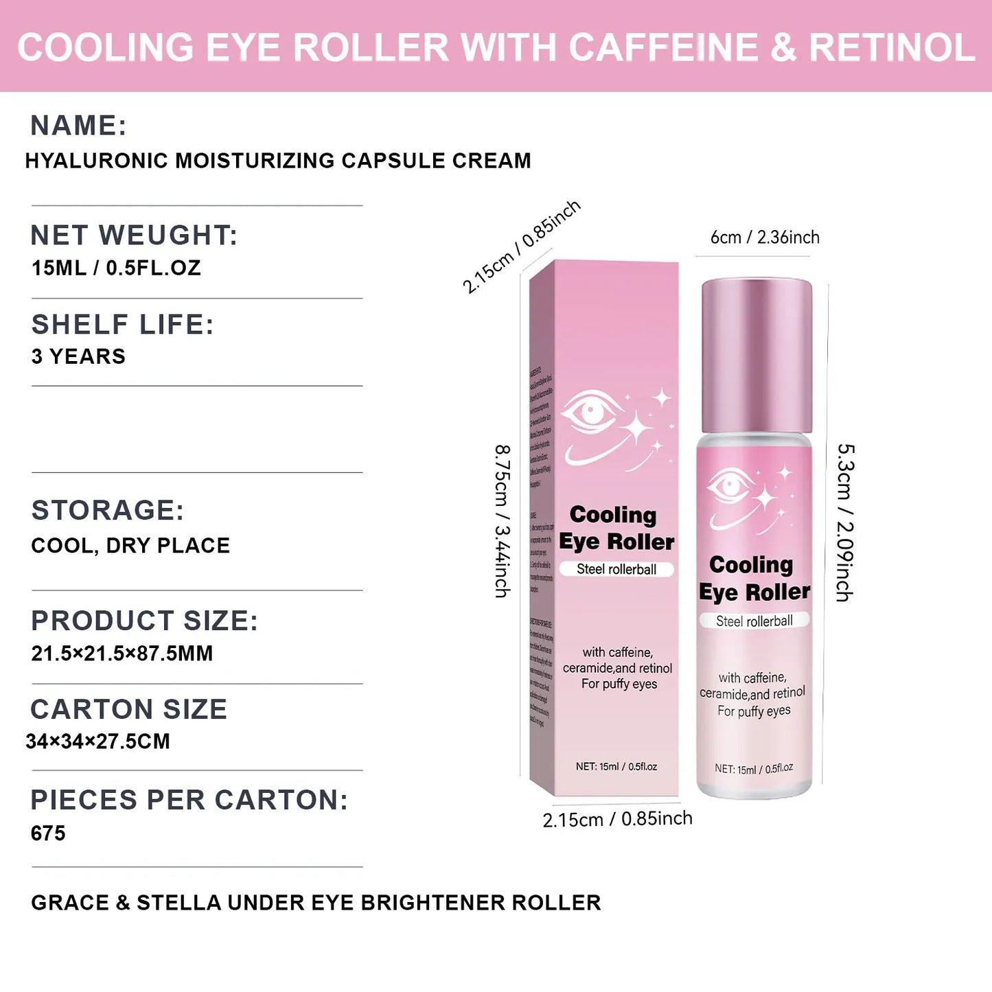 Under Eye Brightener with Cooling Metal Rollerball, Ceramide & Caffeine Eye Serum for Puffy Eyes Vegan Skincare 15ml/0.5fl.oz Peaceful Pleasures Health and Wellness