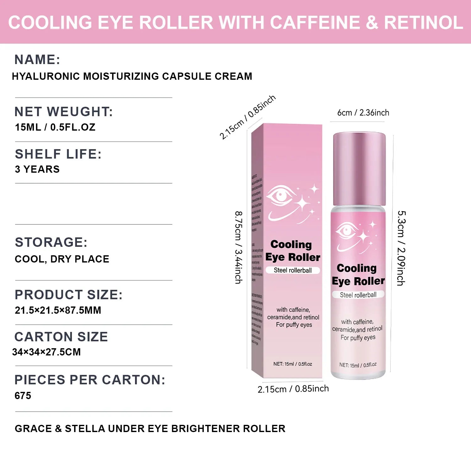 Under Eye Brightener with Cooling Metal Rollerball, Ceramide & Caffeine Eye Serum for Puffy Eyes Vegan Skincare 15ml/0.5fl.oz Peaceful Pleasures Health and Wellness