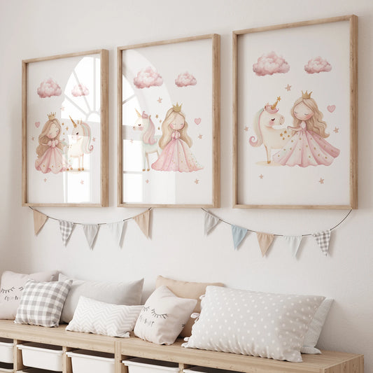 3-Piece Pink Unicorn Princess Canvas Wall Art | Kids Room Decor Canvas Wall Art Set Peaceful Pleasures Health and Wellness PW040-3pcs 40x60cm No Frame