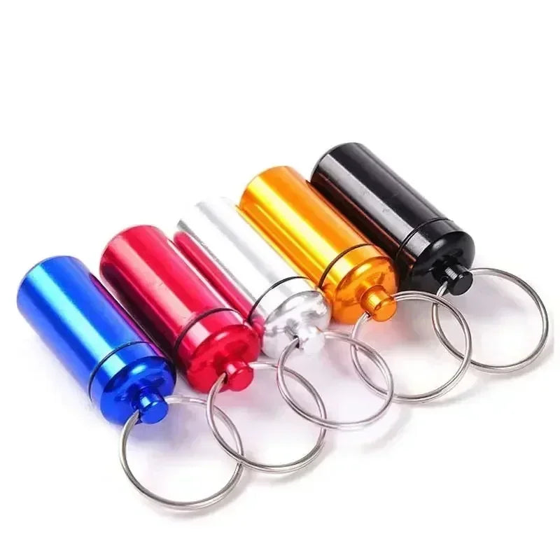 6pcs New High Quality Portable Mini Waterproof Aluminum Bottle Case Holder Keychain Tablet Storage Box Blue Peaceful Pleasures Health and Wellness