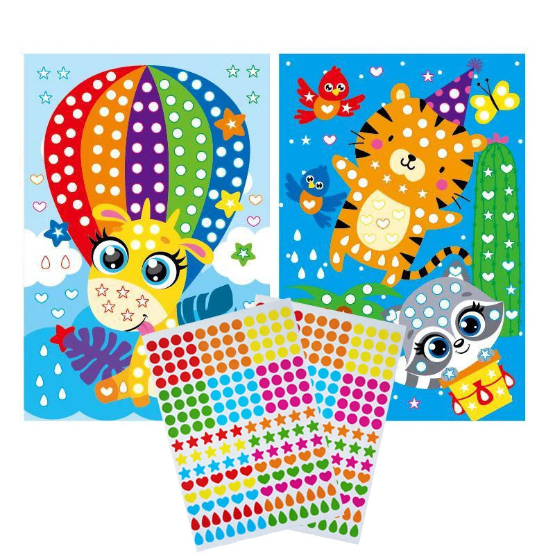 Children Colorful Round Dot Puzzle Stickers Cartoon Animal Mosaic
