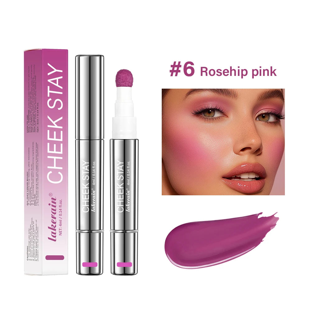 Cheek Blusher 6 colors Long-Lasting Cheek Stain All-Day Blendable Liquid Blush Long-Lasting Blush Sponge Applicator Cheek Makeup Peaceful Pleasures Health and Wellness 6 Rosehip pink