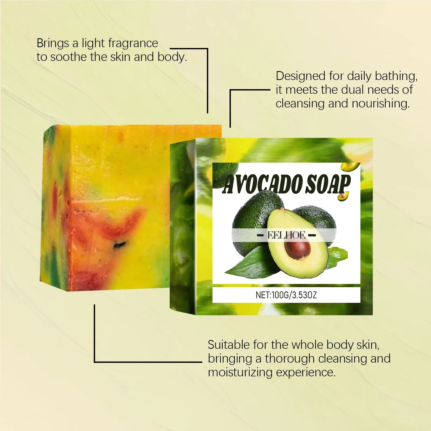 EELHOE Avocado Oil Brightening Body Soap | Moisturizing Bar 100g